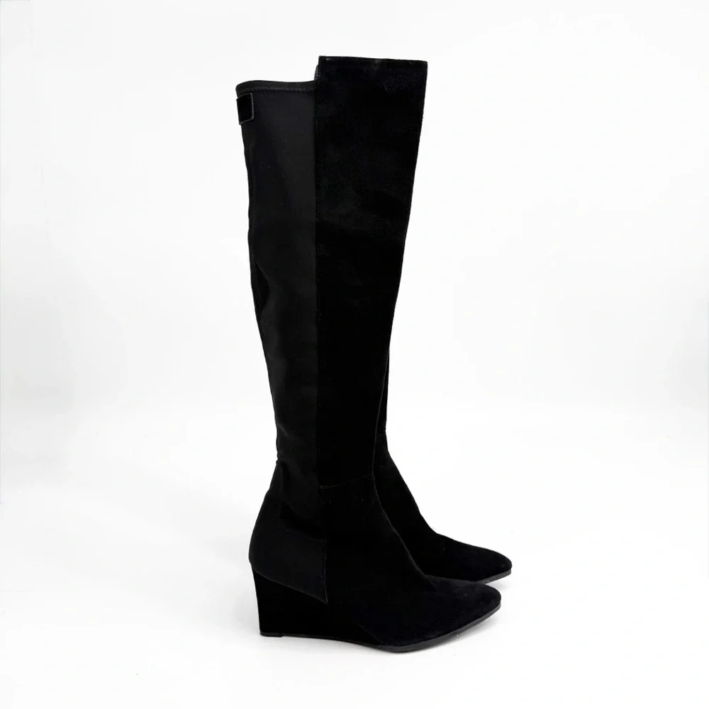 Stuart Weitzman Suede Lander Over The Knee Black Boot 50/50 Tall Boots, Size 9M